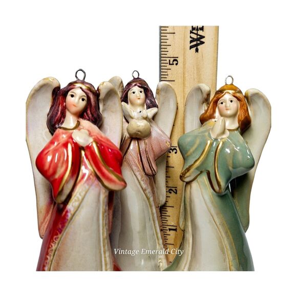 Lot 3 Vtg Ceramic Christmas Angel Bell Tree Ornaments Singing Choir Glazed Set - Picture 6 of 11
